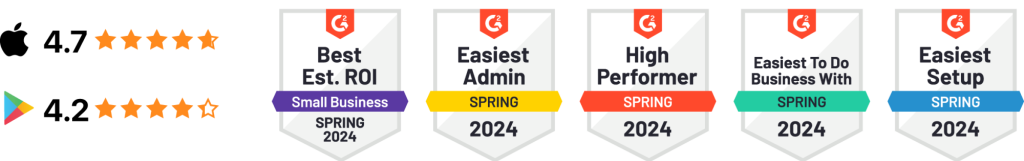 Raken award badges and app star ratings.