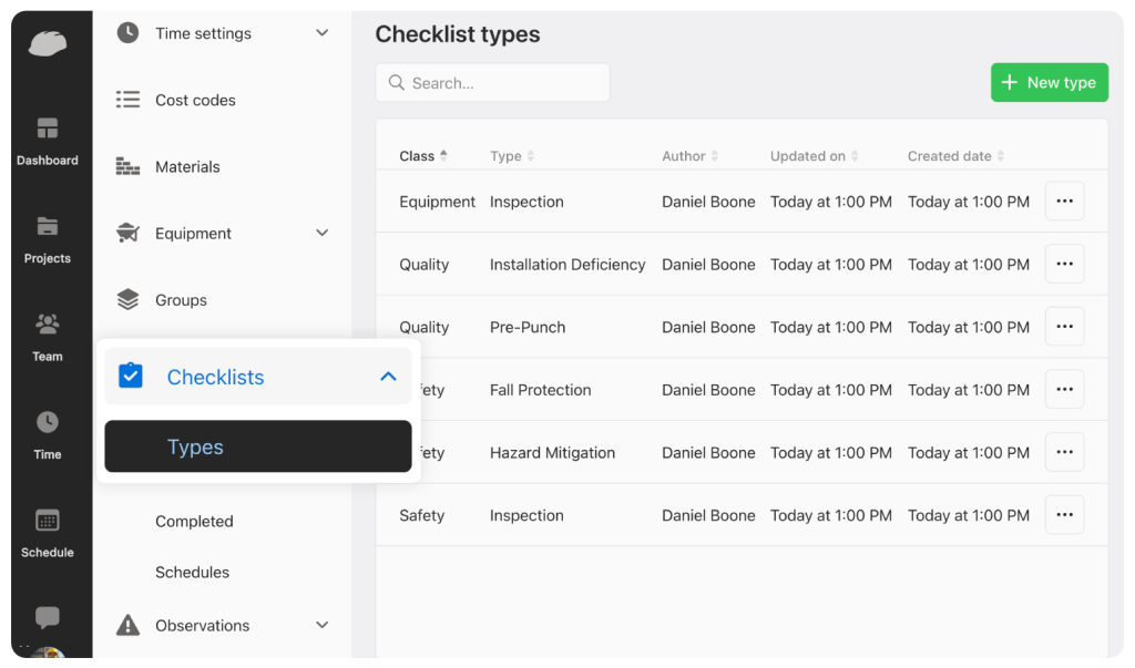 Raken add a new checklist type.