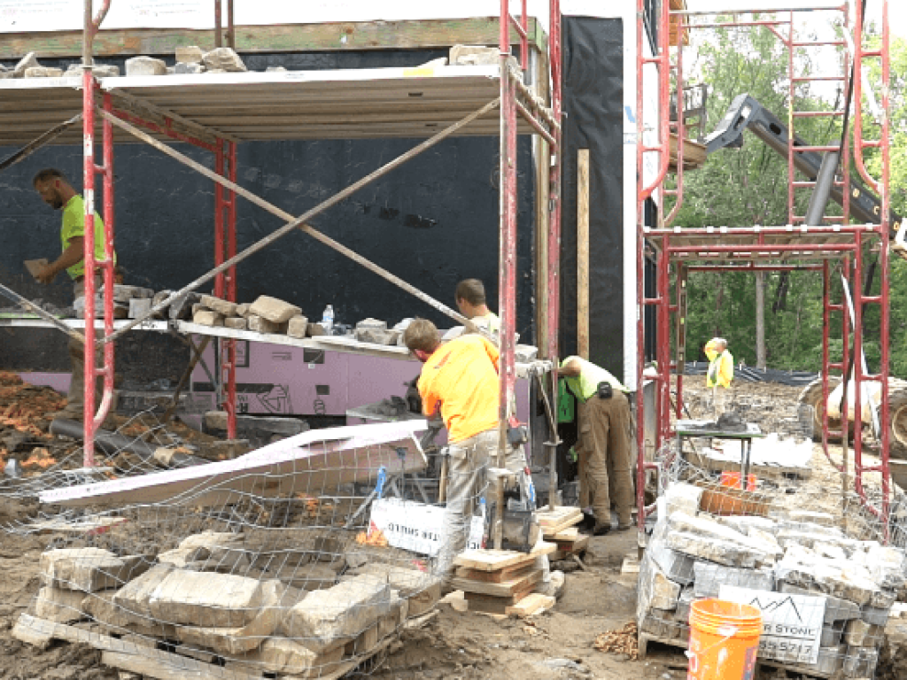 stonework masonry jobsite.