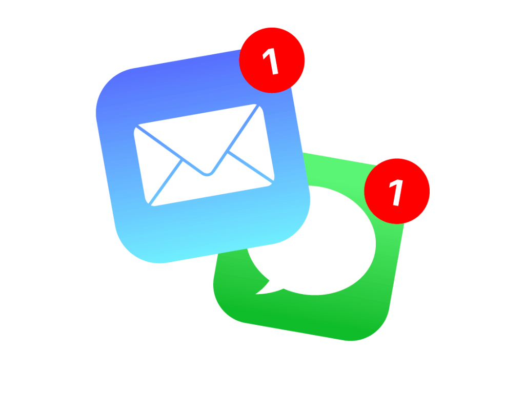 mail and messaging icons with notifications.